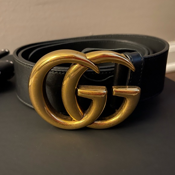 Gucci Wide Leather Belt Double G Black 80 - Picture 1 of 5